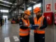 Equipo técnico realizando inspección periódica de incendios en nave industrial de Alcalá de Henares con revisión de BIE y extintor según el Real Decreto 164/2025